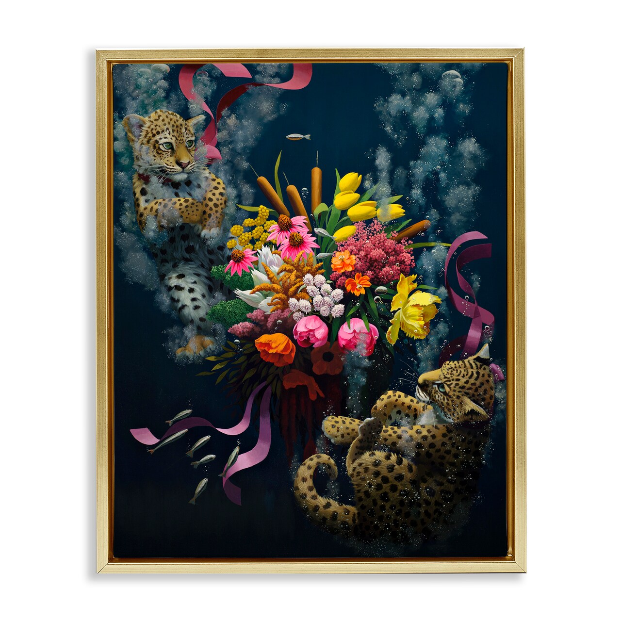 Stupell Industries Bouquet with Leopards Underwater Floating Frame Design by Heather Gauthier